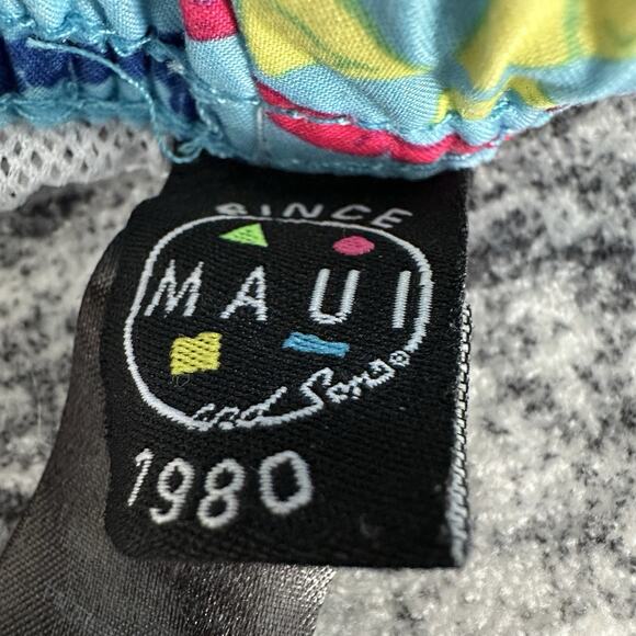 Maui and Sons Mens Swim Trunks Shorts Palm Tree Print 80s Retro Size Large Blue - Picture 8 of 10